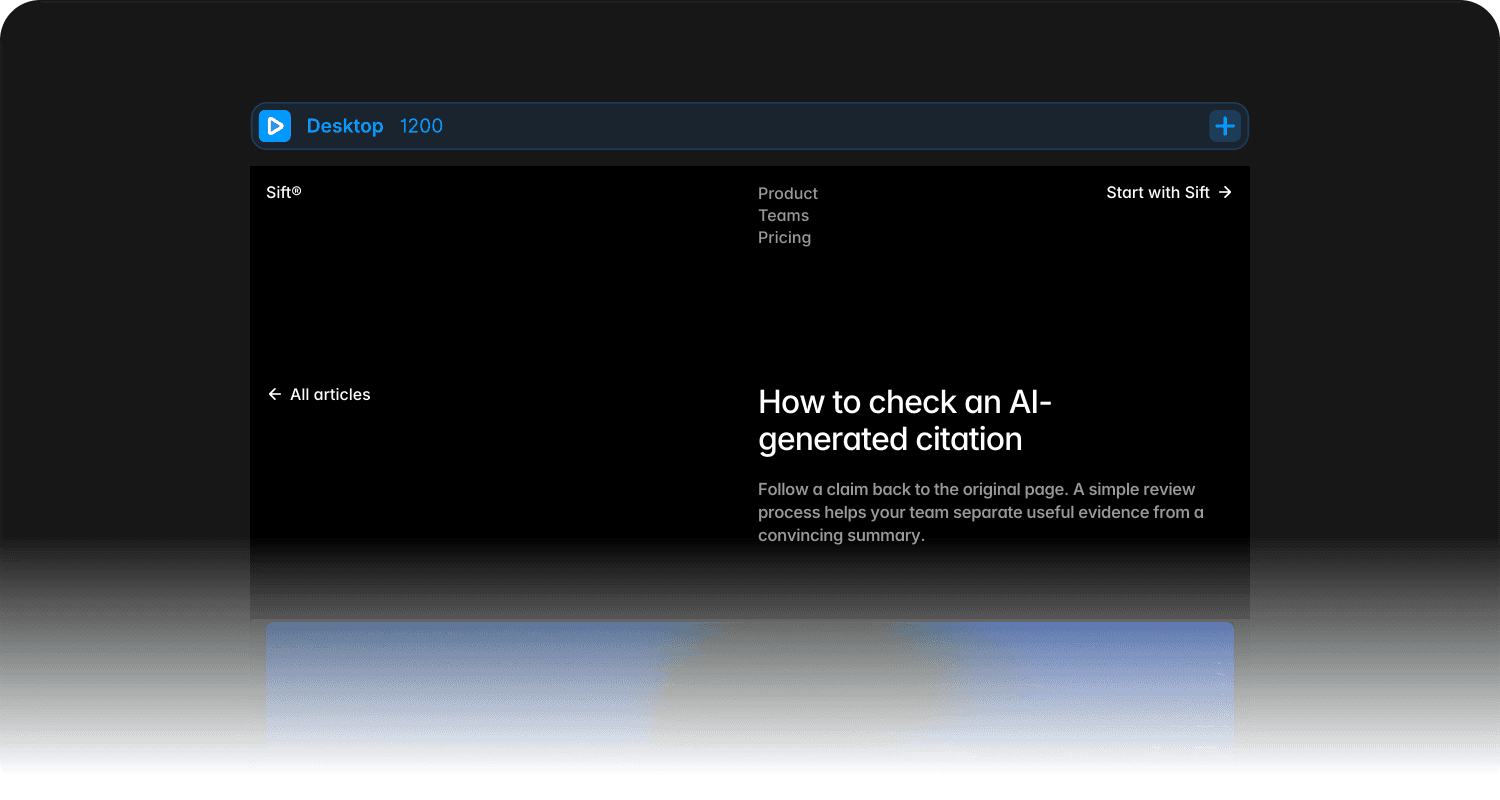 Article page in Framer titled “How to check an AI-generated citation,” with introductory copy and a header image.