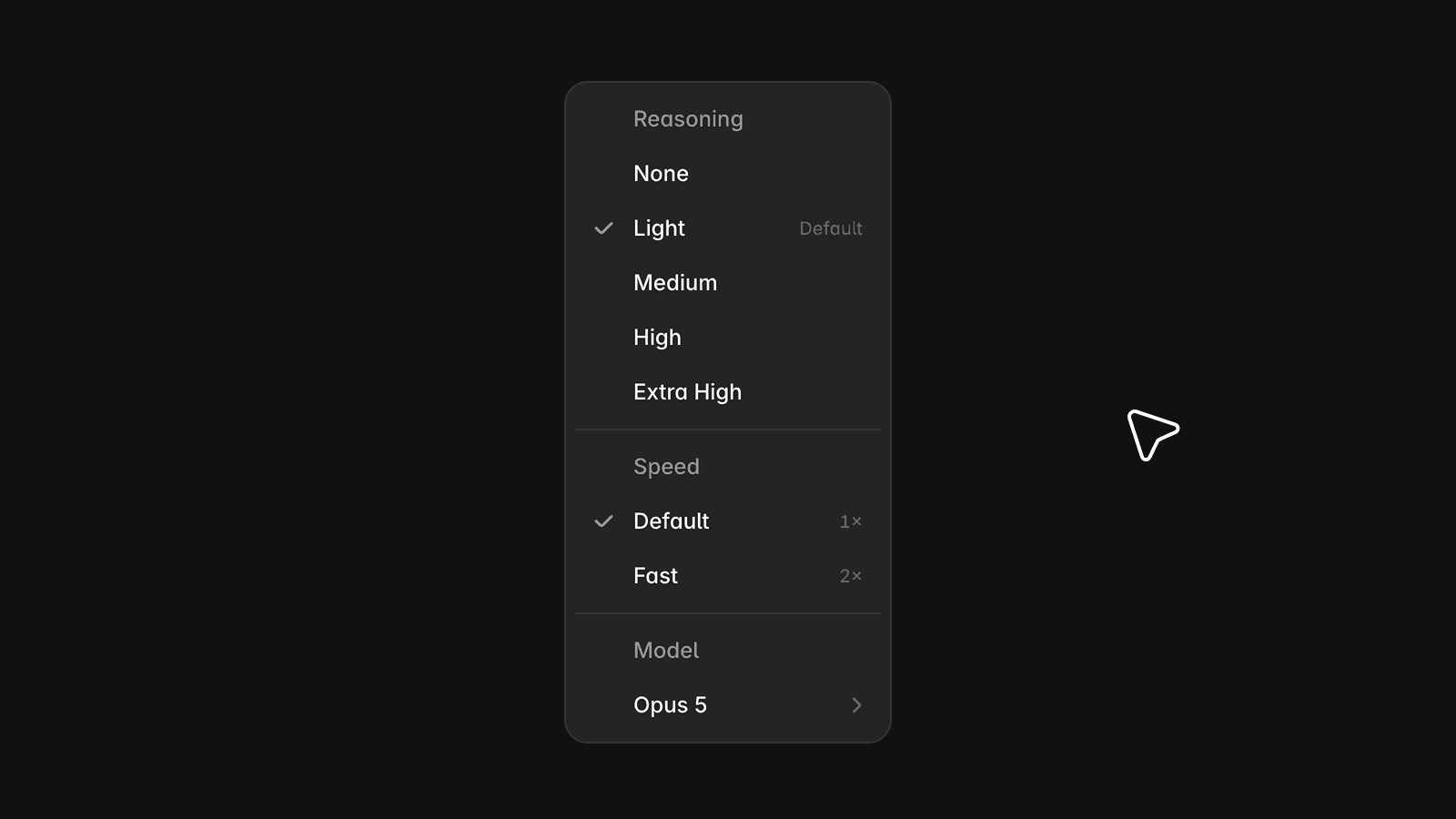 Reasoning selector and Fast Mode in the Framer Agents model picker