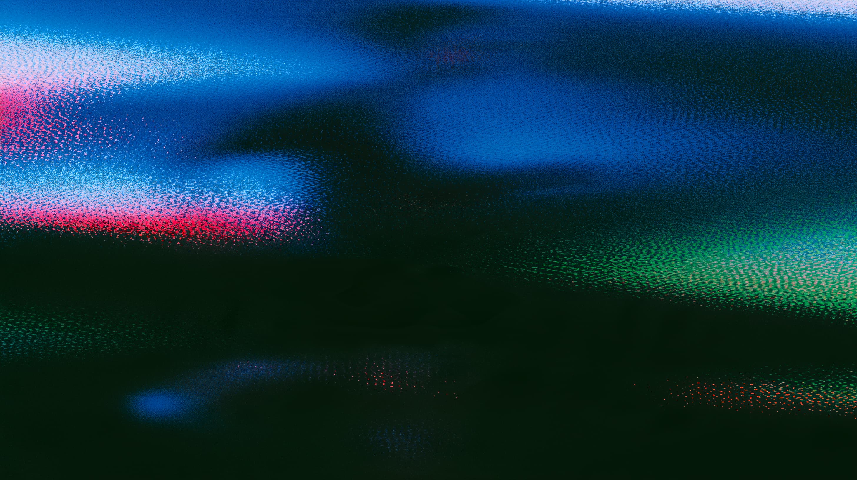 Abstract blue, green, and pink light patterns on a dark background