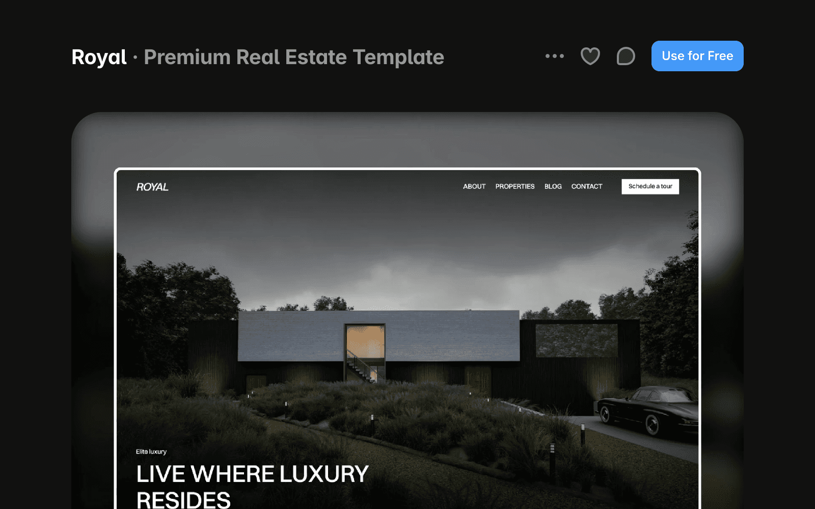 Framer template detail page showing the Use for Free option for copying a free template.