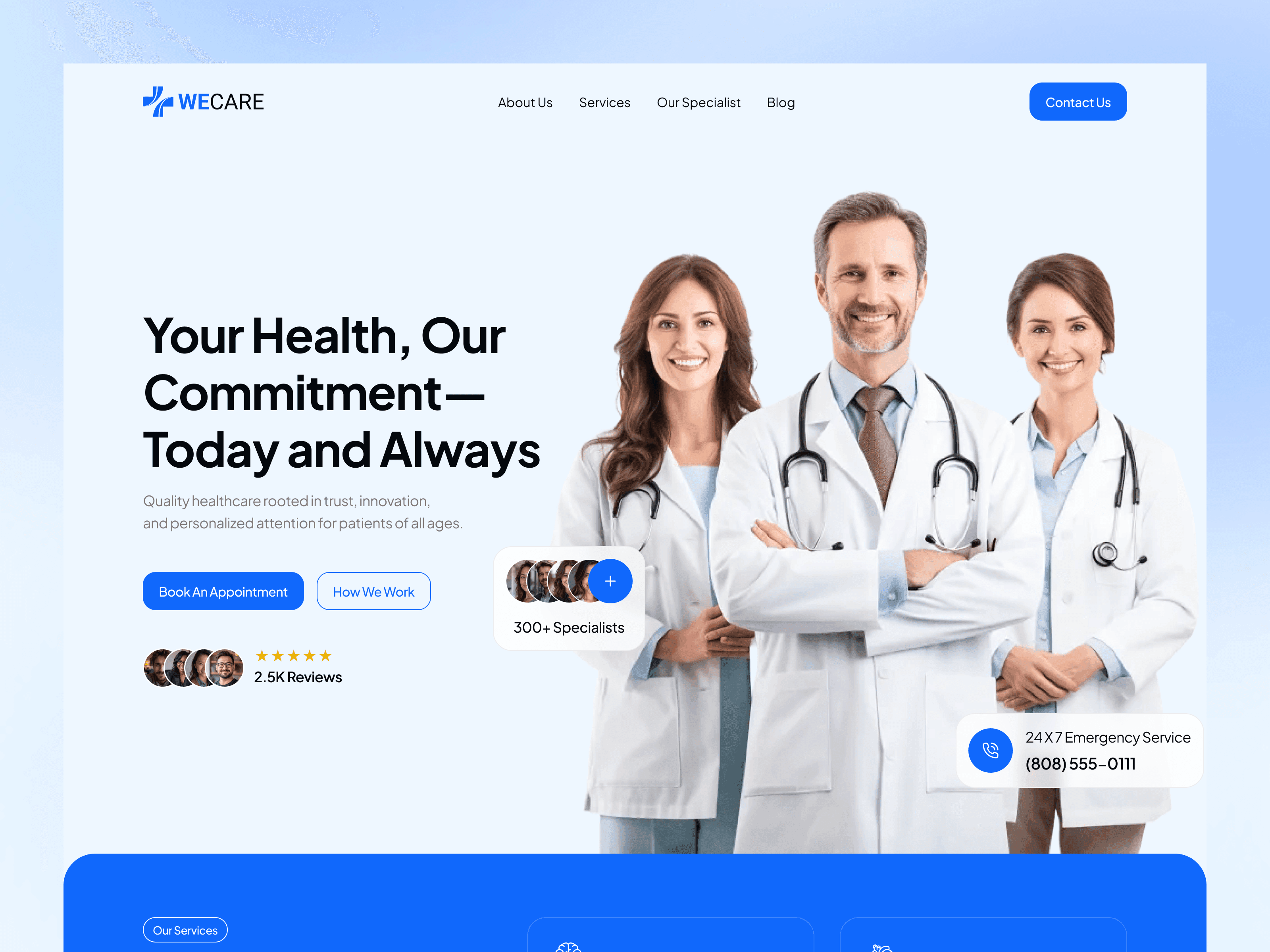 WeCare healthcare website template from the Framer Marketplace
