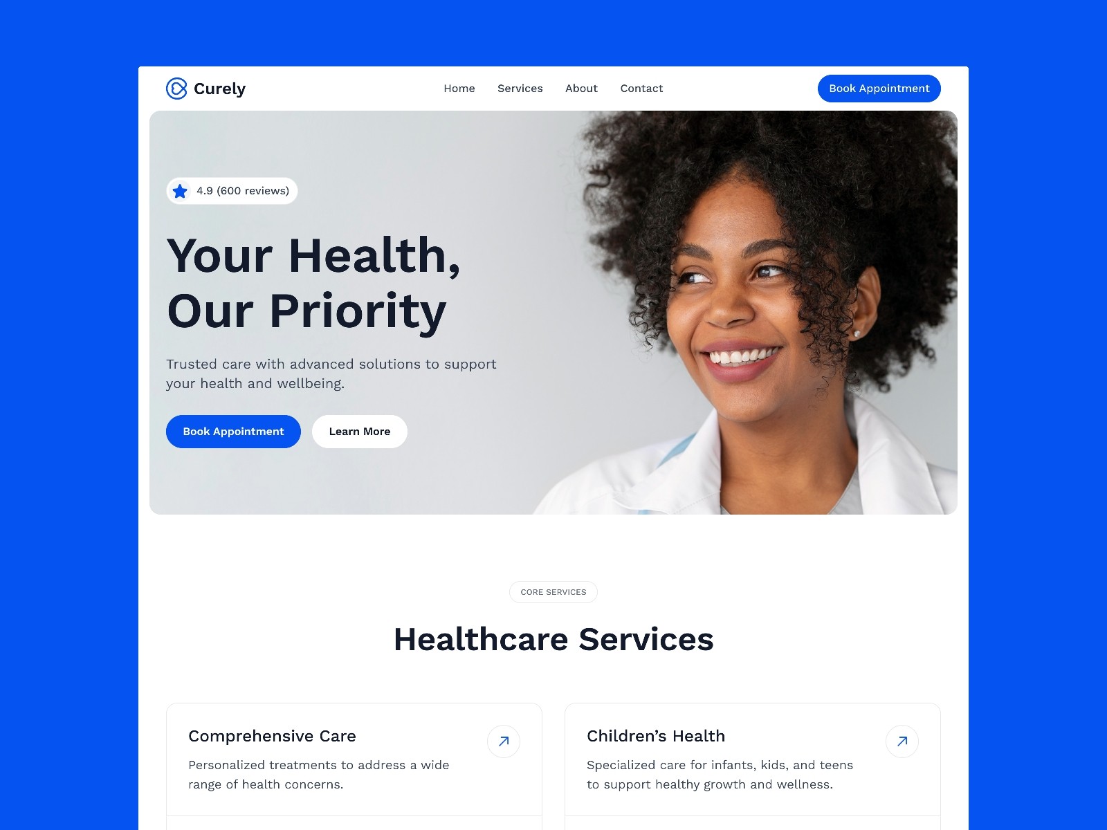 Curely healthcare website template from the Framer Marketplace