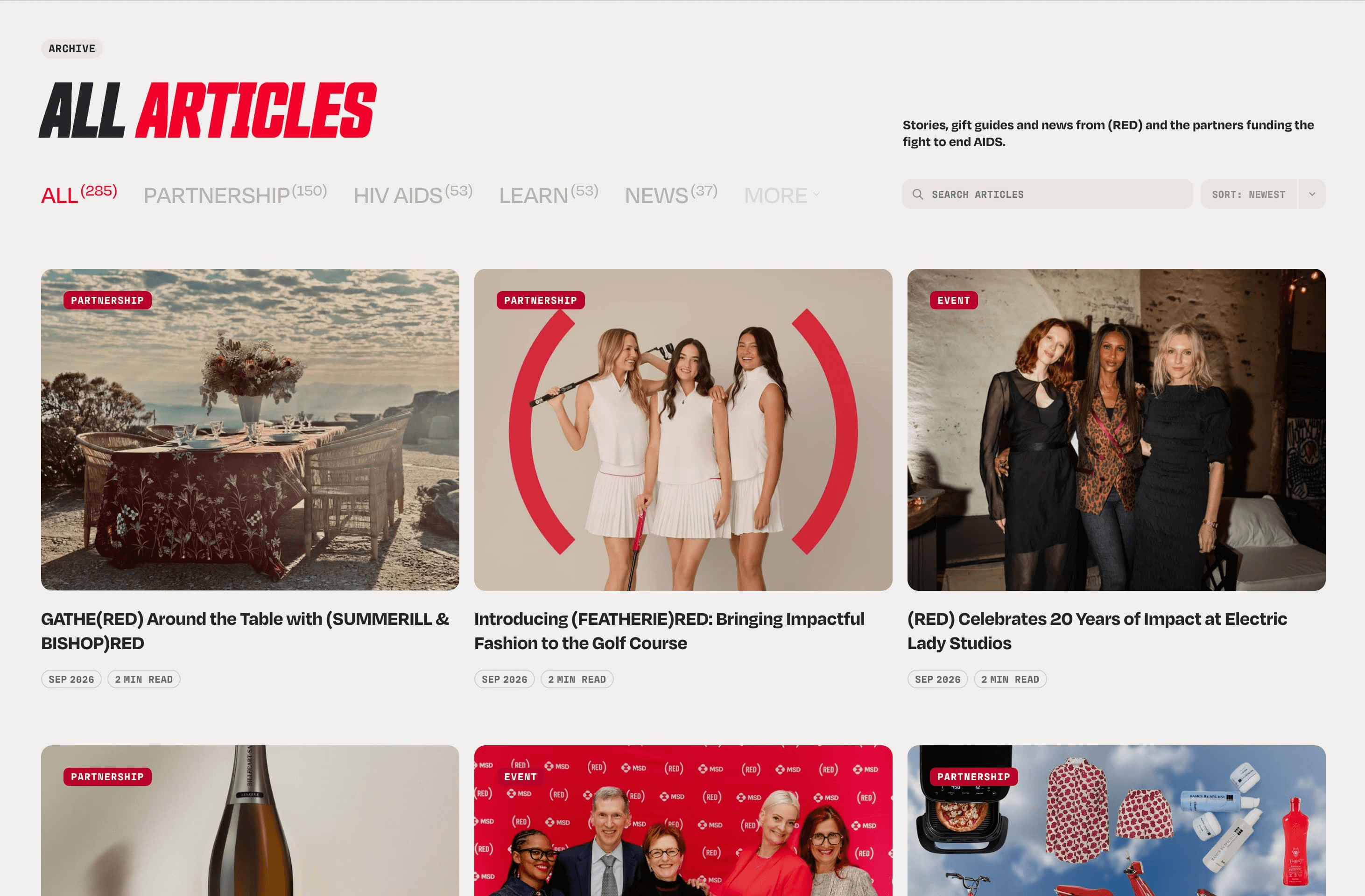 Shop (RED) partner product carousel on the (RED) website
