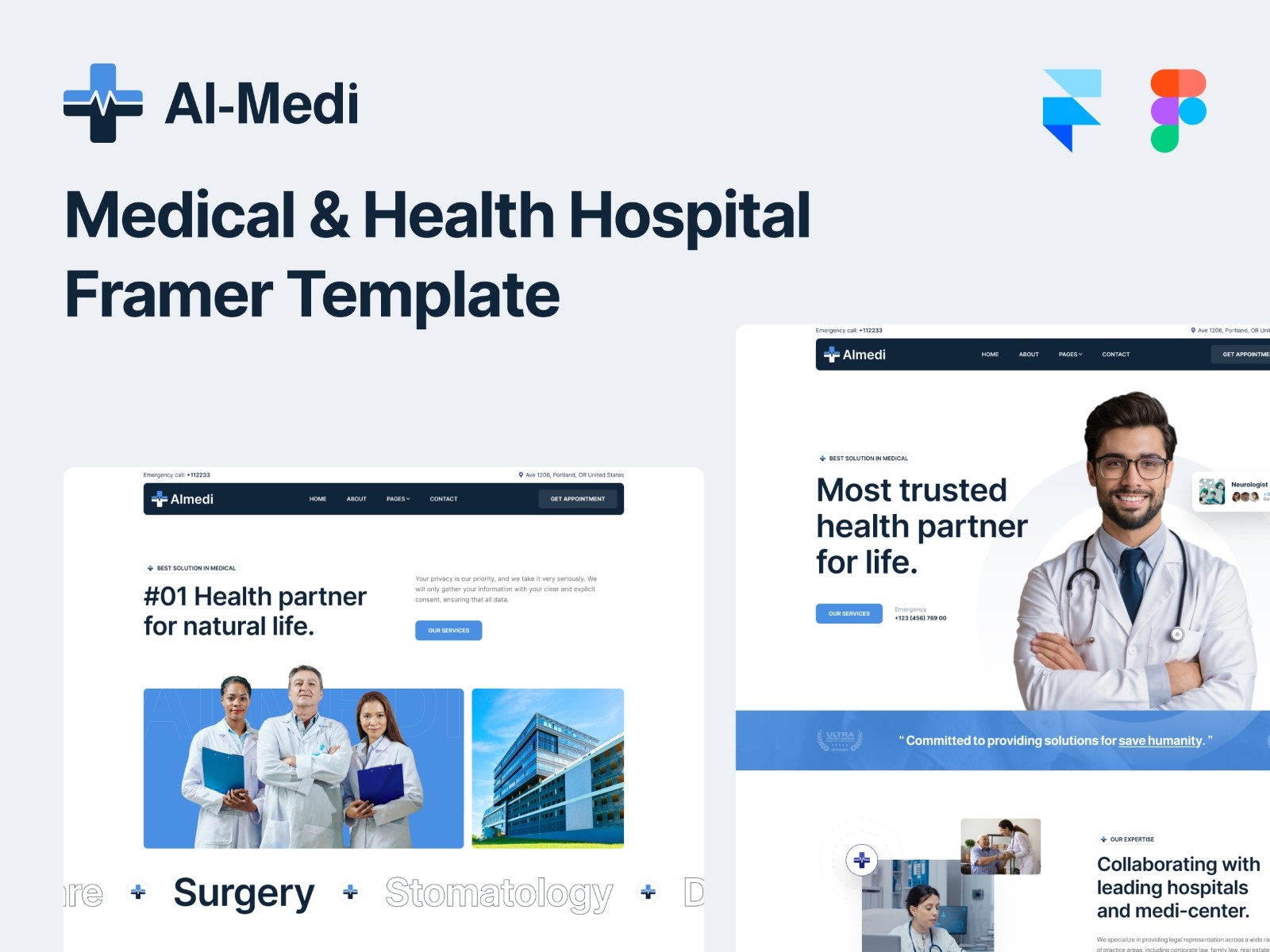 Al-Medi healthcare website template from the Framer Marketplace