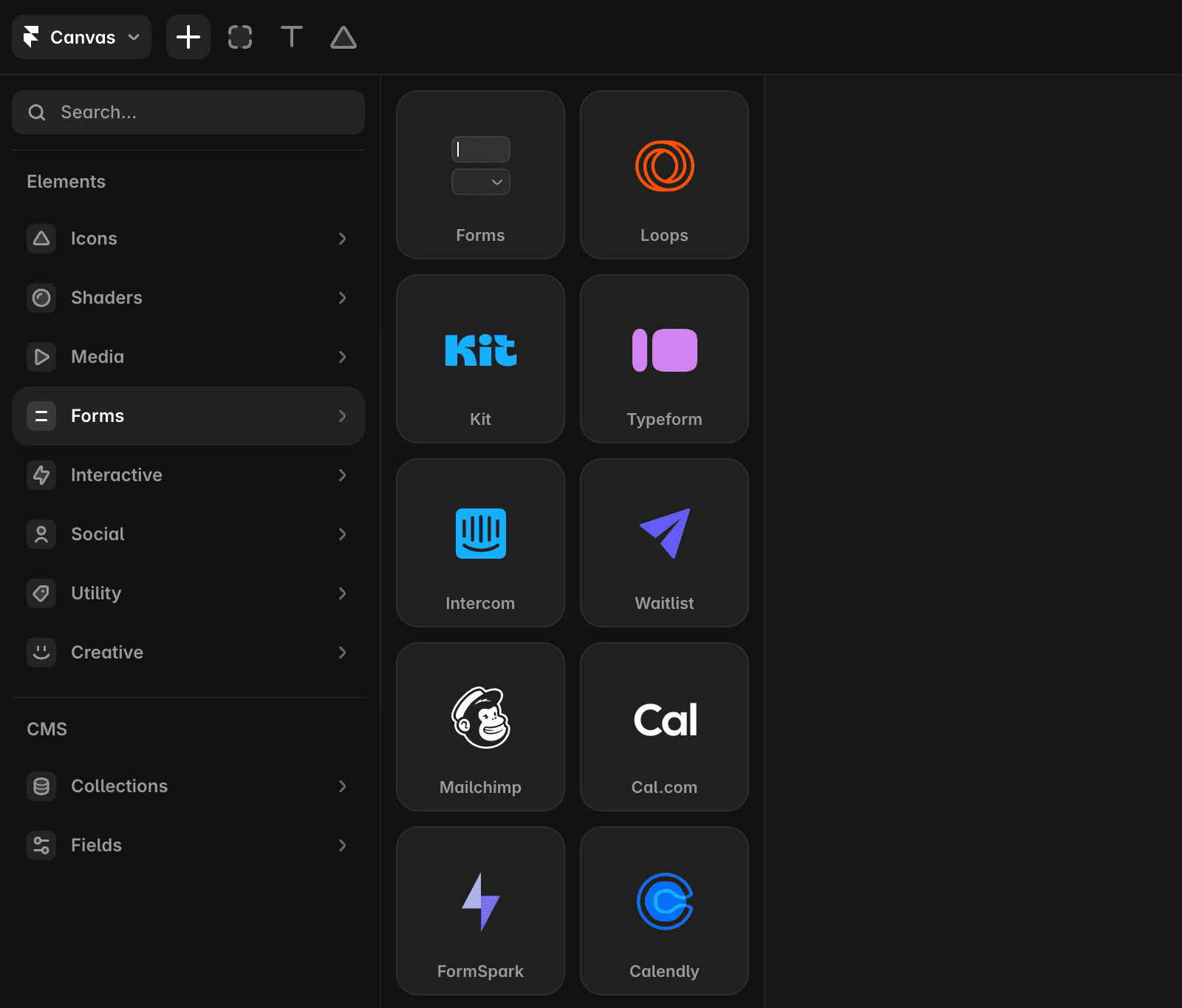 The main panel displays embed integrations such as Intercom.