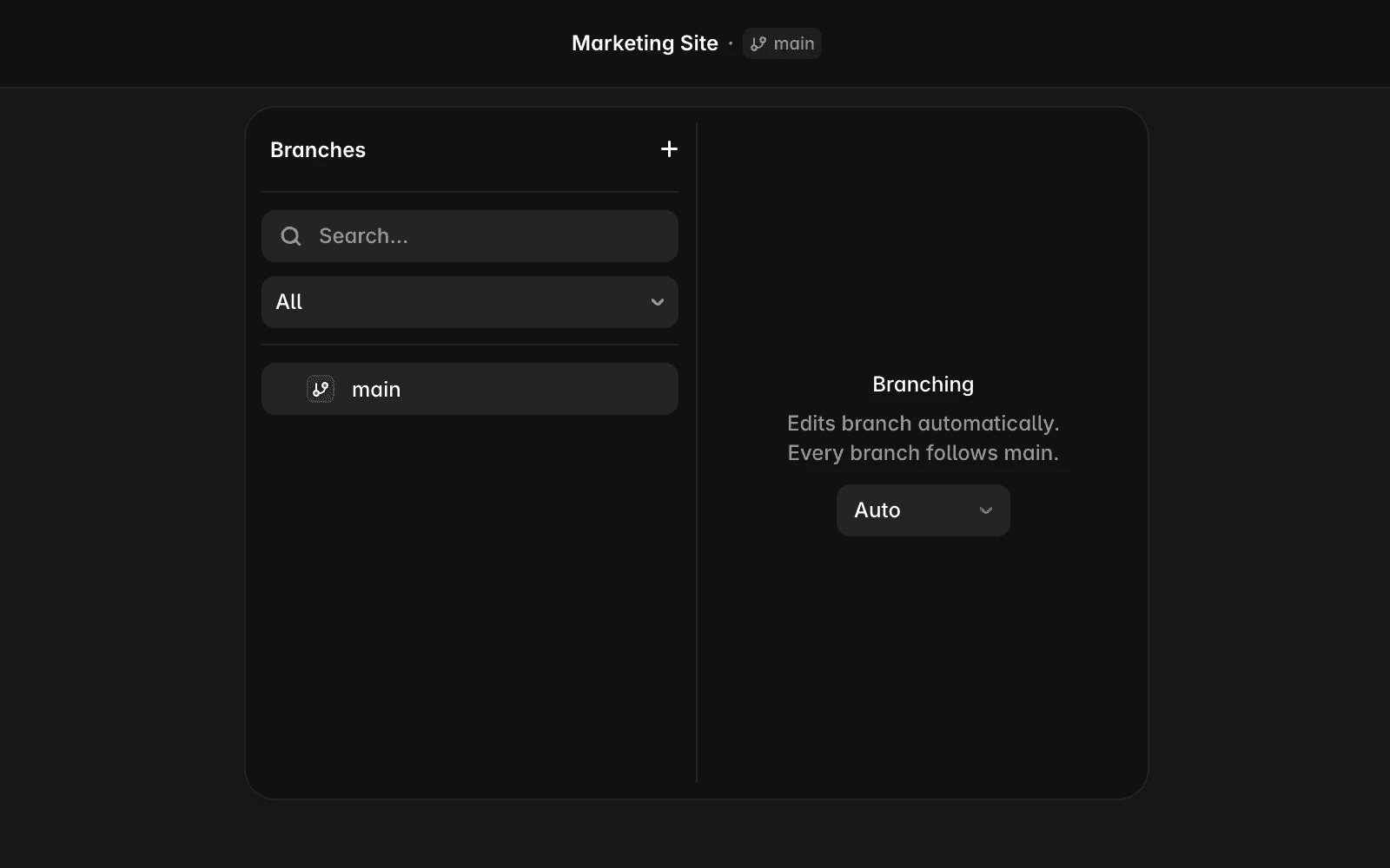 Framer branch menu with the New Branch option used to create a separate draft version of a project.