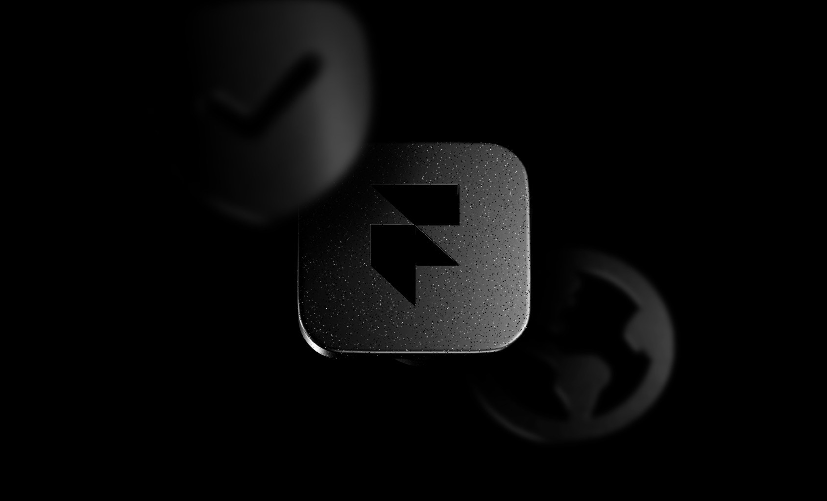 3D Framer icon floating between a clock and a globe token on a black background