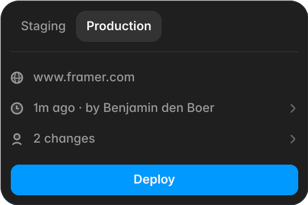 Framer hosting staging interface for previewing site changes