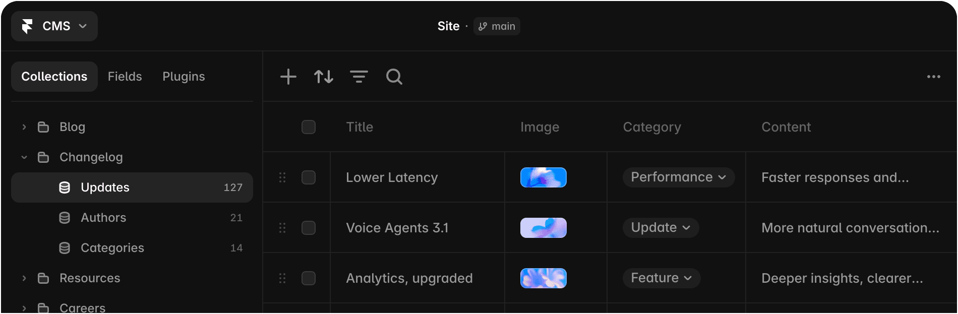 Framer CMS collections interface preview