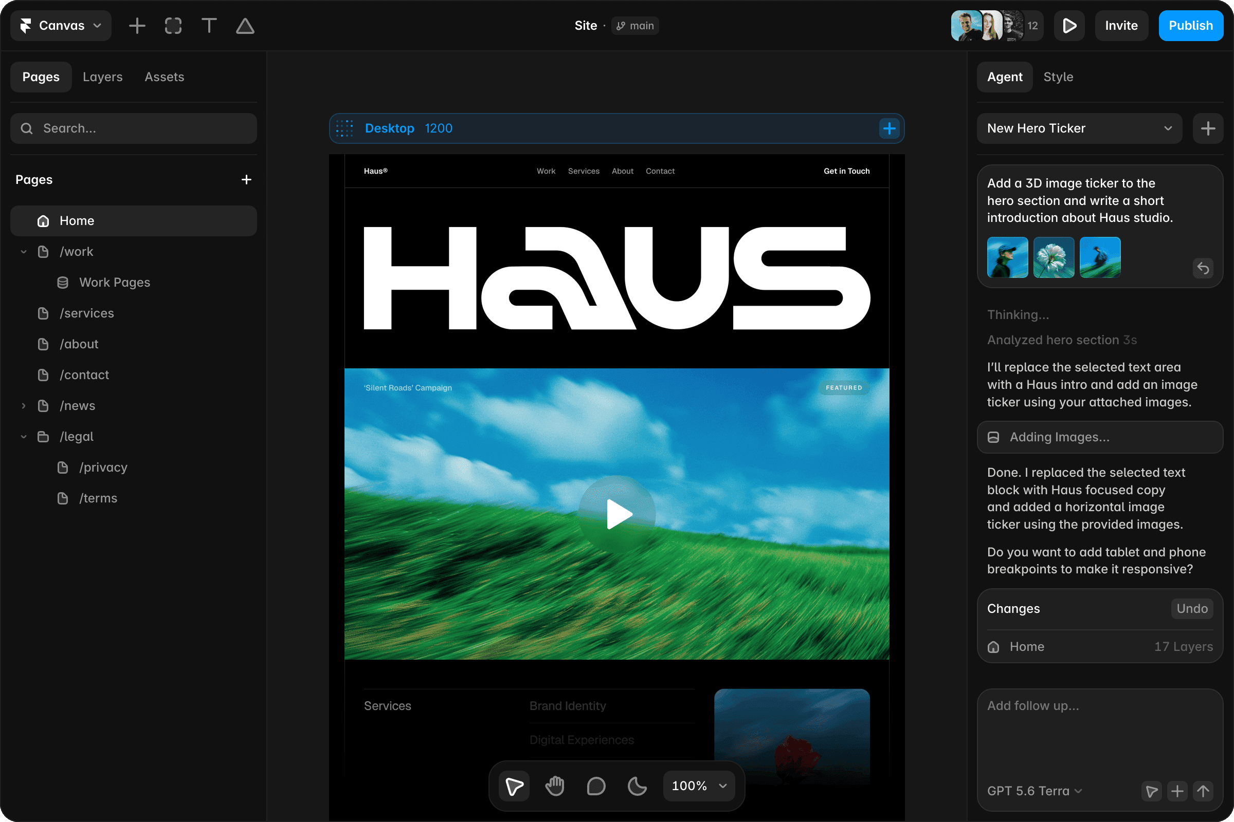 Framer editor interface preview