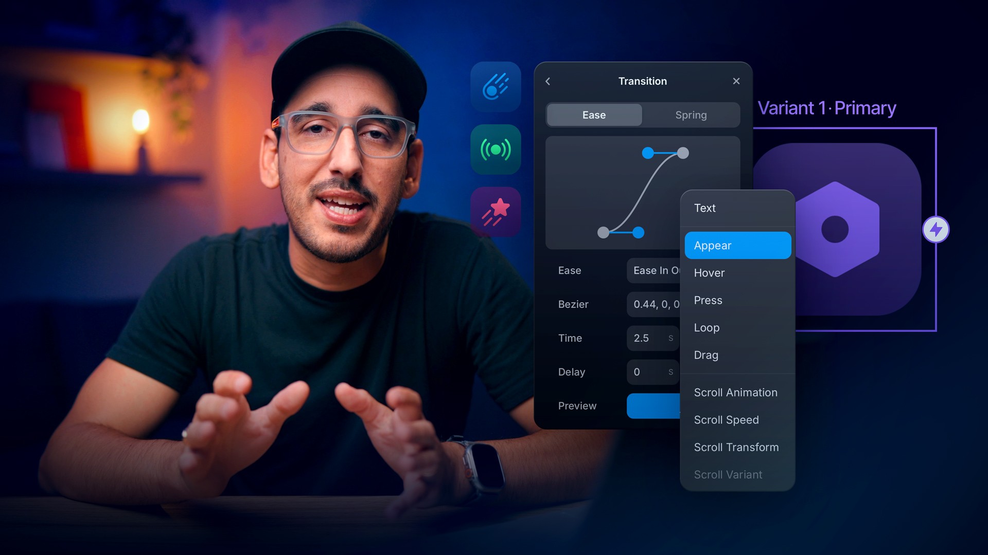 Adding animated effects at the component level in Framer — lesson cover image