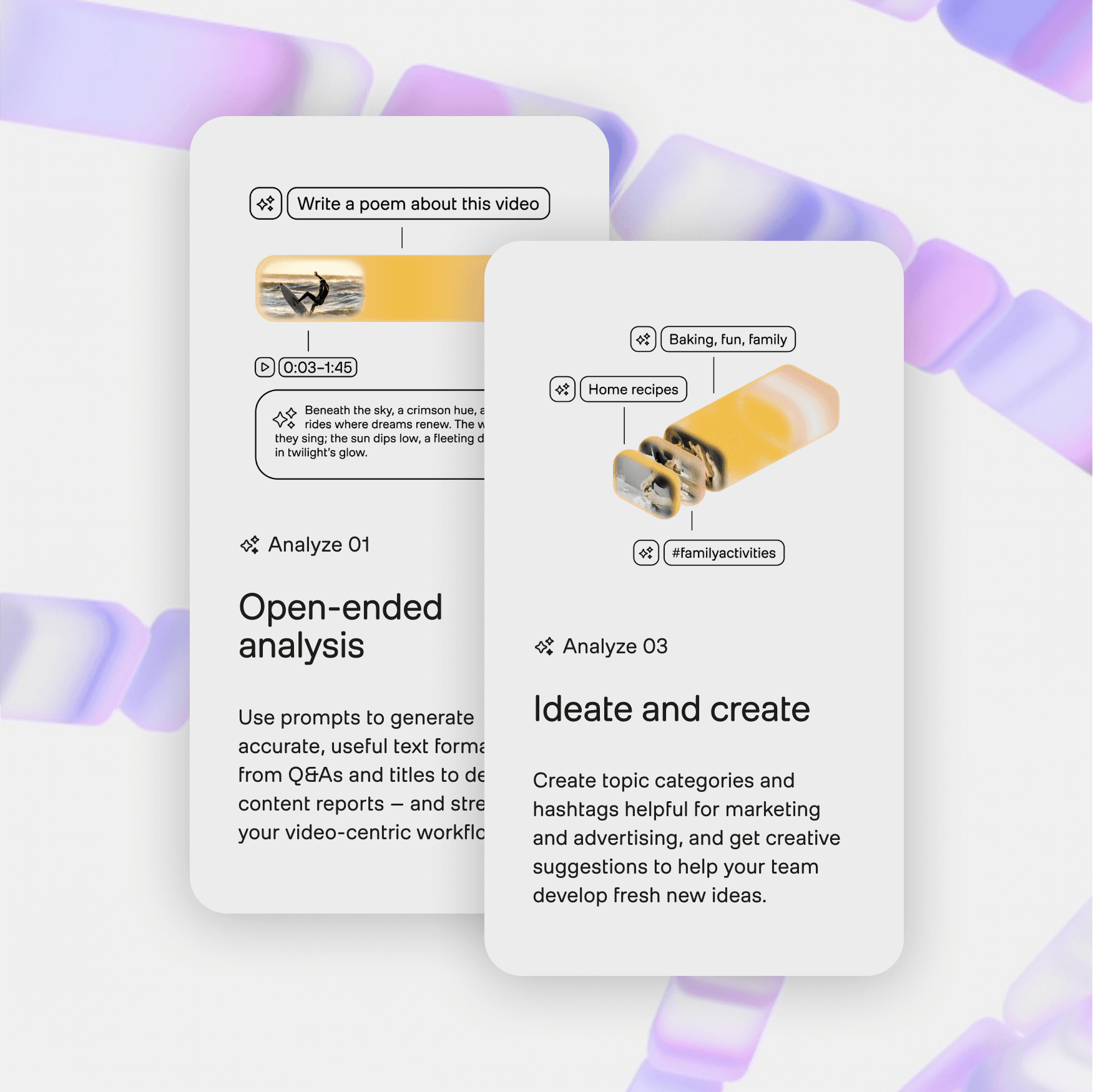 TwelveLabs AI video analysis cards for open-ended analysis and content ideation