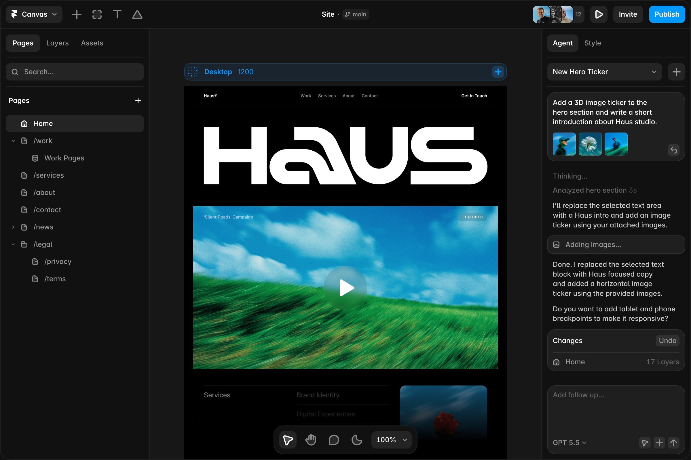 Framer editor interface preview