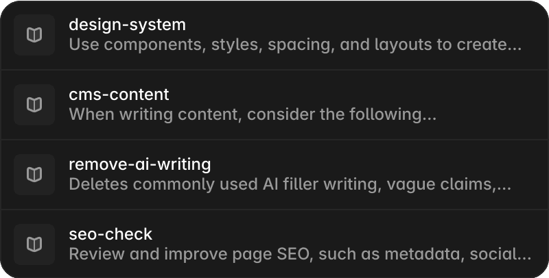 References panel showing linked context for an AI agent.