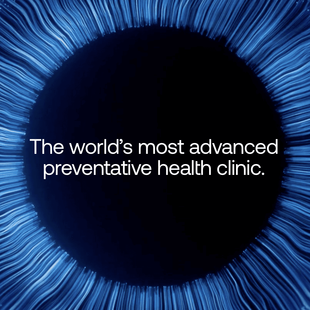 Biograph homepage with a blue iris graphic and preventative health message